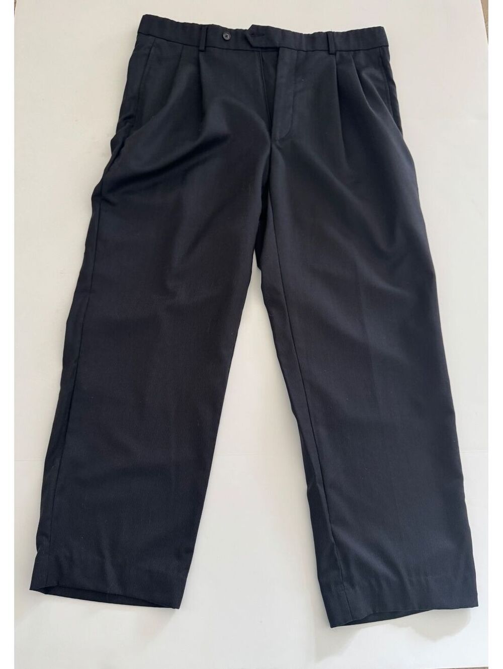 Jeffrey Banks Men’s Dress Pants 34R Black Pinstripe 100% Wool Pleated